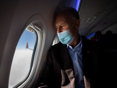 Gary Kelly, CEO of Southwest Airlines, aboard a test flight of one of the company's 737 Max aircraft in December 2020, will become executive chairman and expects to remain in that role until at least 2026.