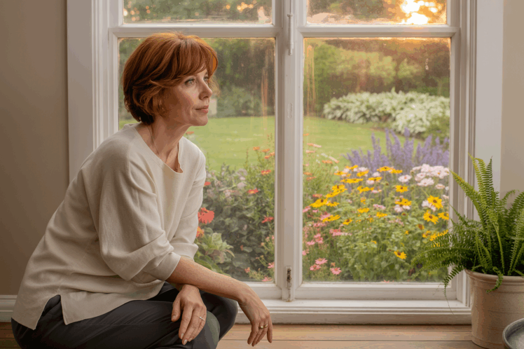 A homeowner is close to a recently installed, large doubles window.