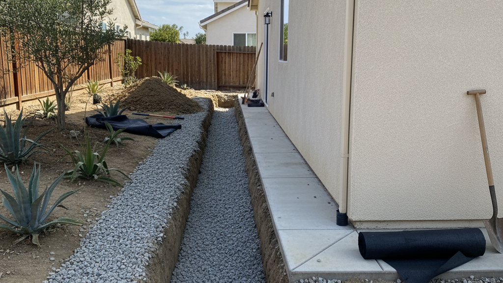 Installation of the installation prompt drainage system (French drain)
