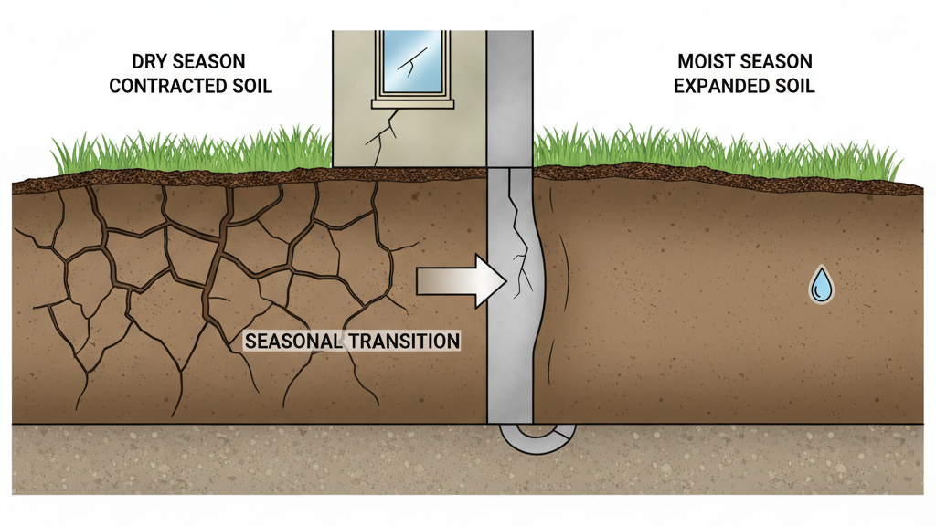 soil expansion that presses against the foundation walls of a house in dry to moist seasonal conditions